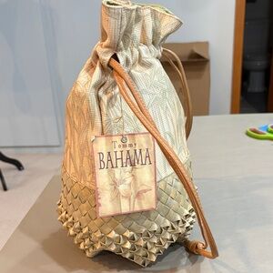 Tommy Bahama Beige and Cream Woven Backpack